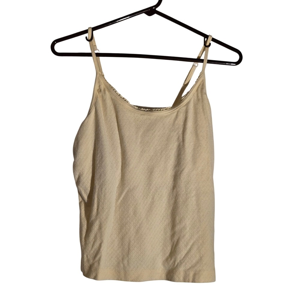 Bay Studio Cream Textured Cotton Blend Camisole Lace Trim Spaghetti Strap Tank M